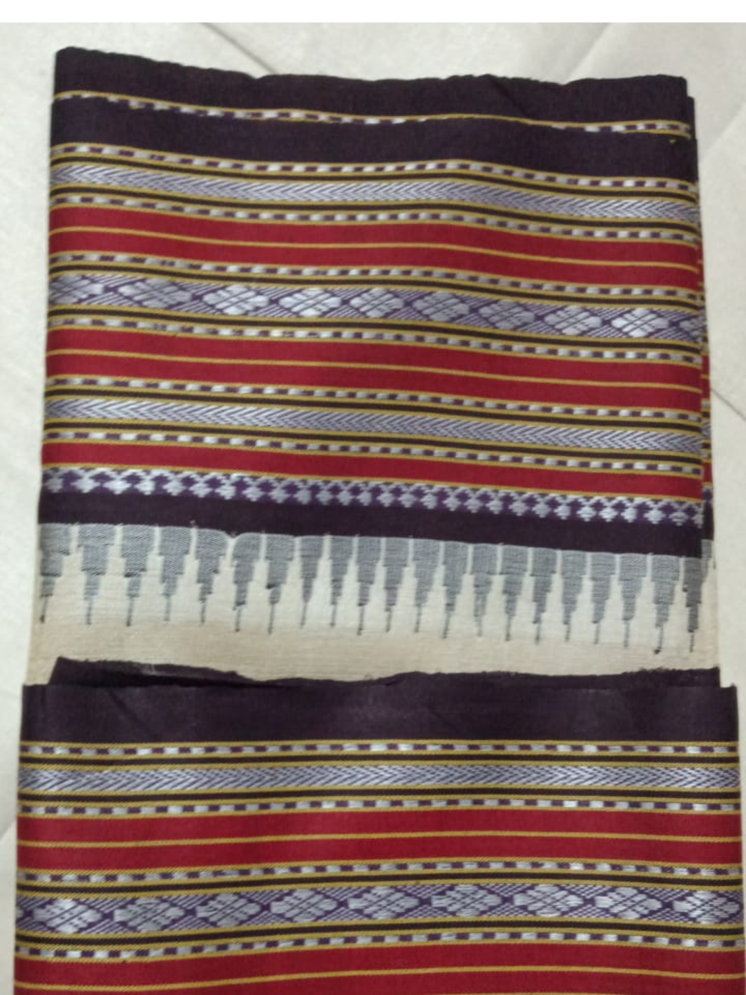 Red &Black Handloom Vidarbha Tussar Silk Saree with Multicolor C7ntrast Border -077