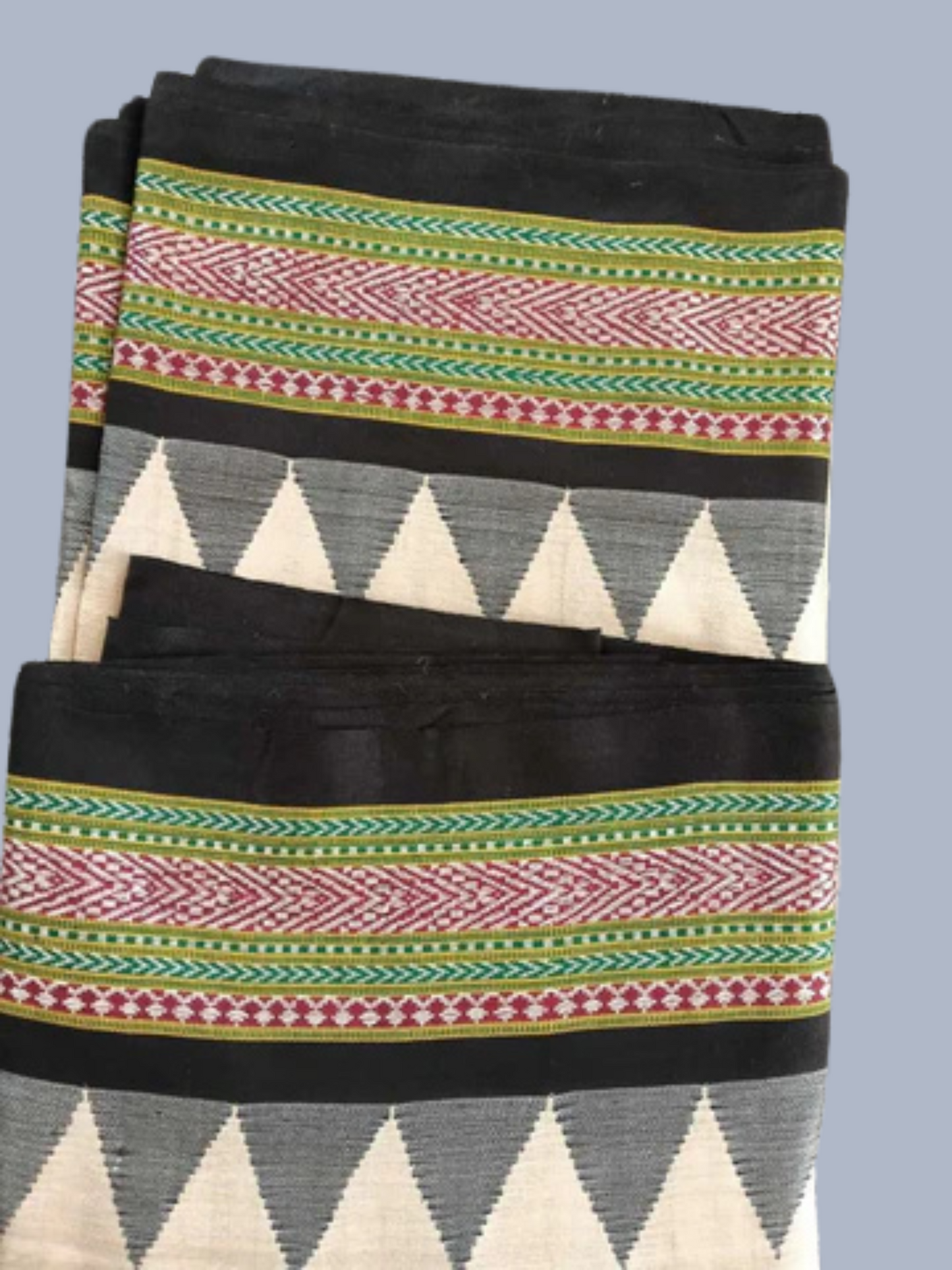 Dark Black Handloom Vidarbha Tussar Silk Saree with Multicolor Contrast Border -108