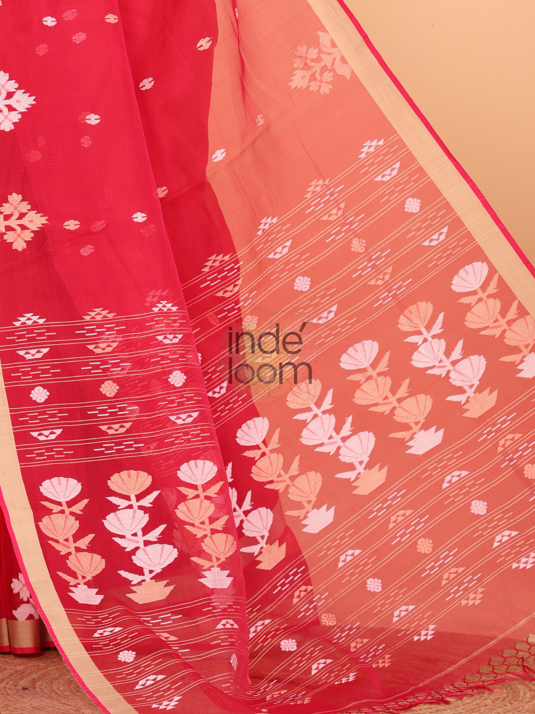 Silk Jamdani Saree With Imperial Red - 151