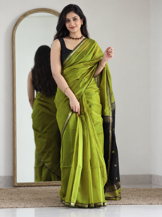 Maheshwari Silk Cotton Saree – Festive Elegance | Olive Green