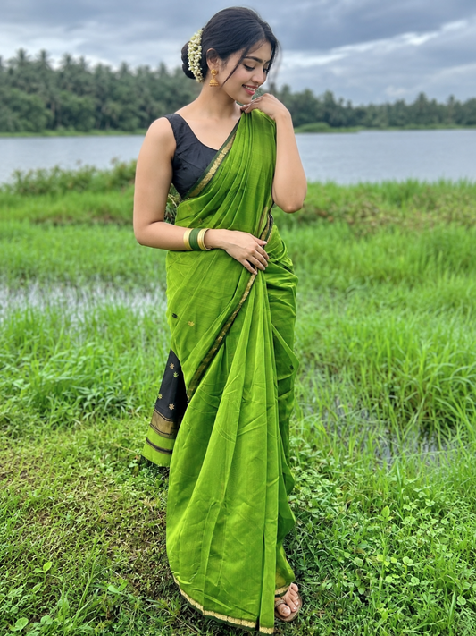 Maheshwari Silk Cotton Saree – Festive Elegance | Parrot Green