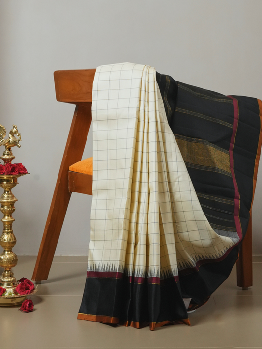 Silk Mark Certified Handloom Kanjivaram Silk Saree | Warm Ivory
