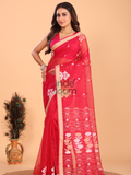 Silk Jamdani Saree With Imperial Red - 151