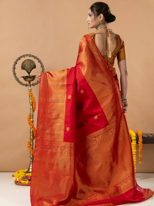 Handloom Kanjivaram Silk Saree | Classic Red