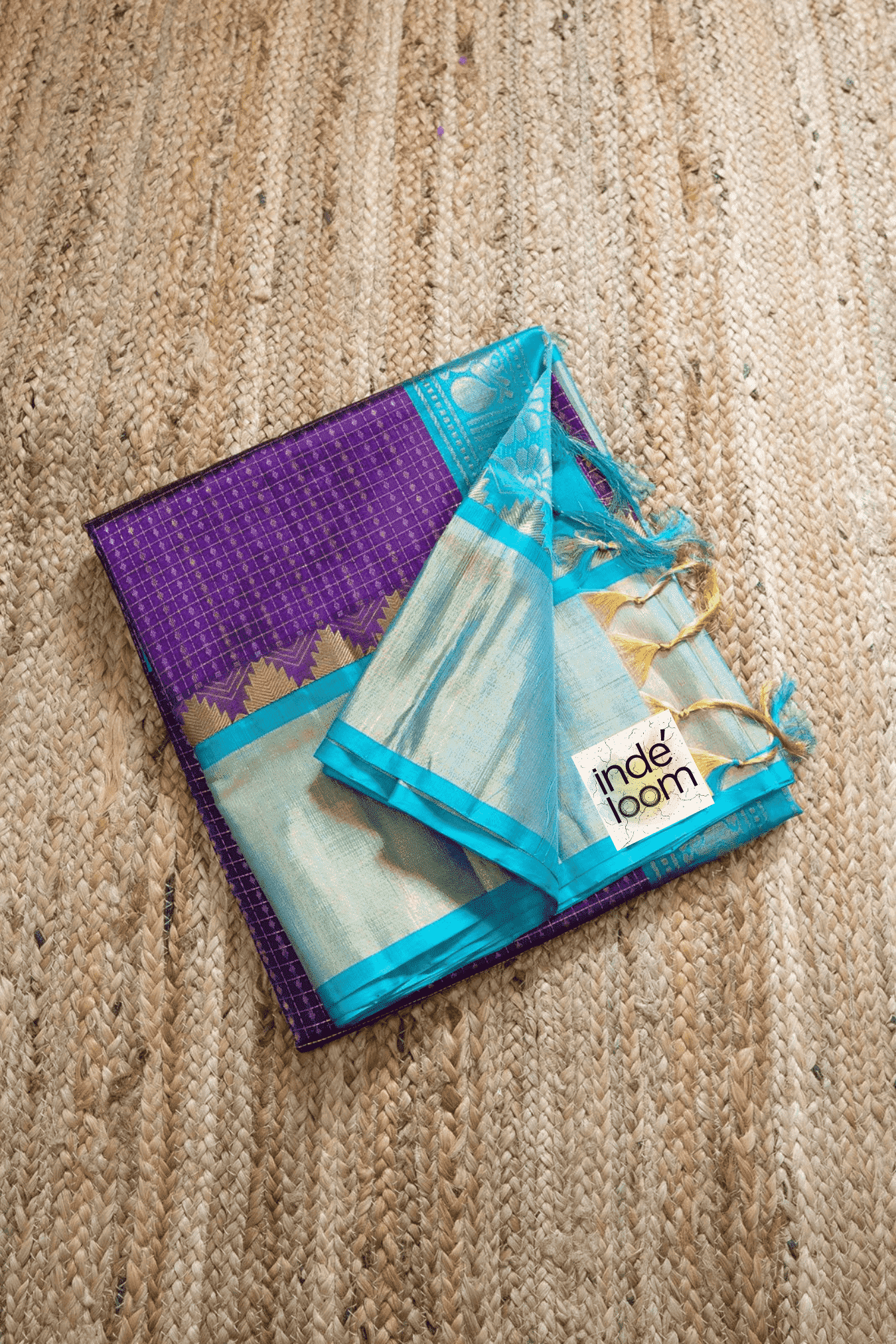 Korvai Saree in Purple with Capri Blue Border - 071 - indeloom