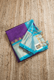 Korvai Saree in Purple with Capri Blue Border - 071 - indeloom