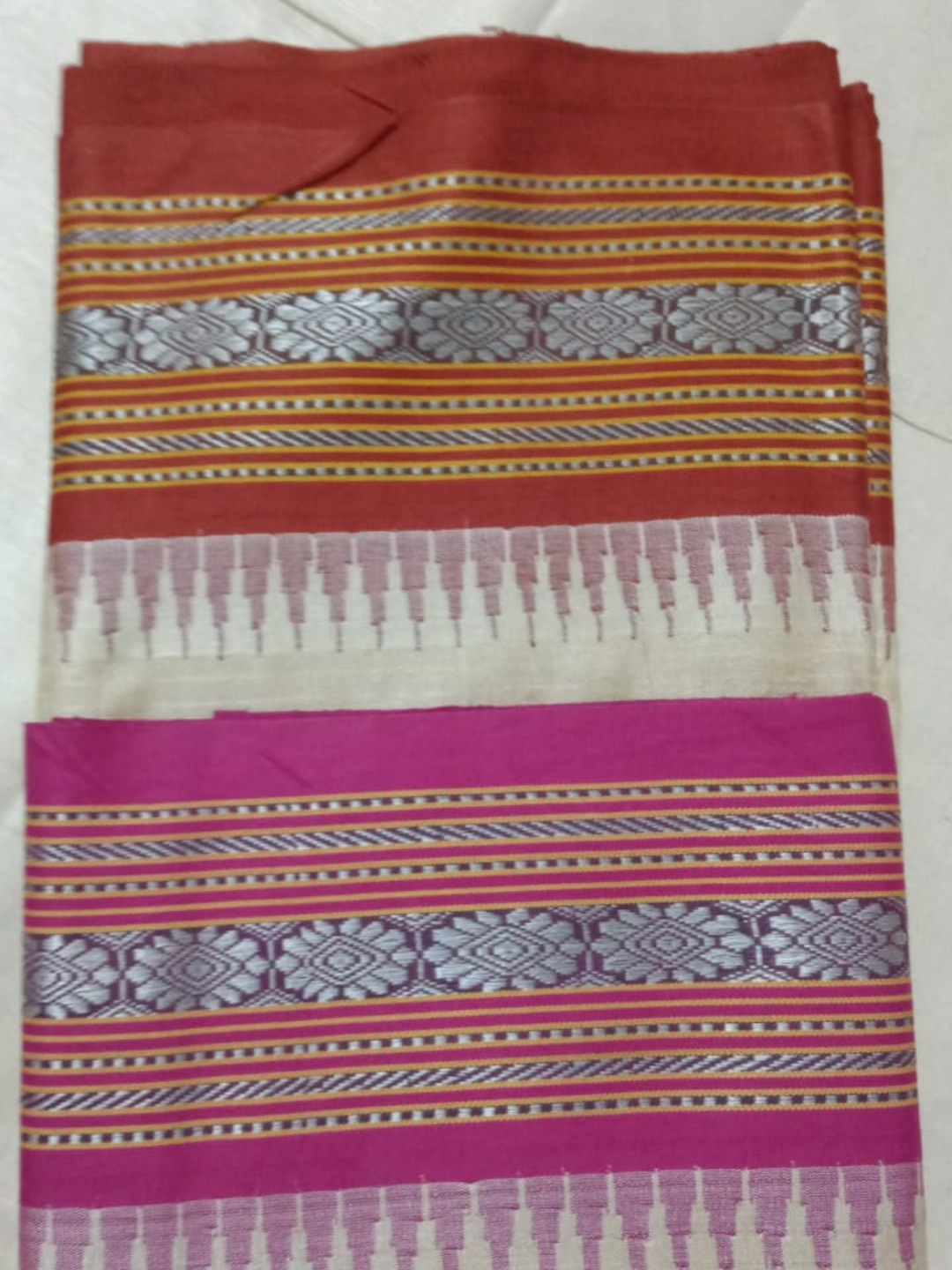 Orange & Pink Handloom Vidarbha Tussar Silk Saree with Multicolor C7ntrast Border -078