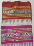 Orange & Pink Handloom Vidarbha Tussar Silk Saree with Multicolor C7ntrast Border -078