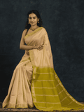Pure Handloom Korvai Silk Cotton Saree in Golden Olive Elegance and rich cream - 146