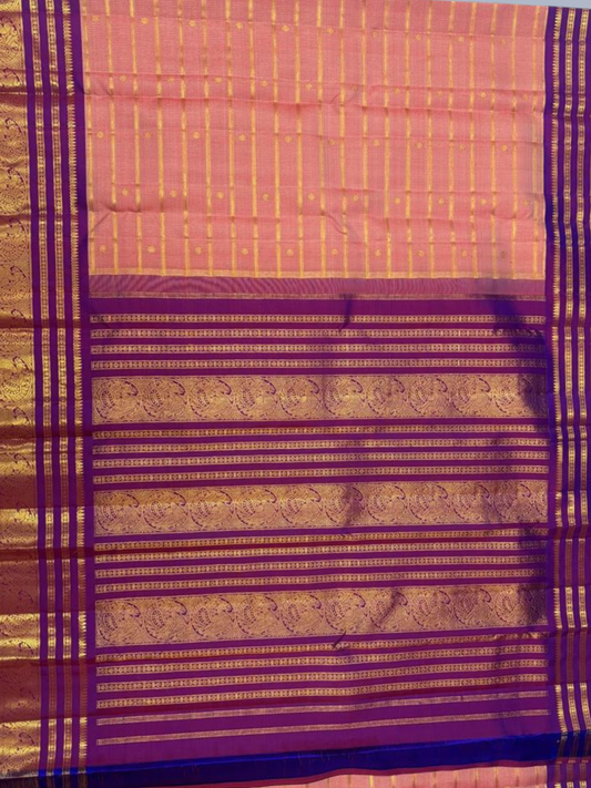 Pure Handwoven Gadwal Silk Saree With Rust Orange - 007