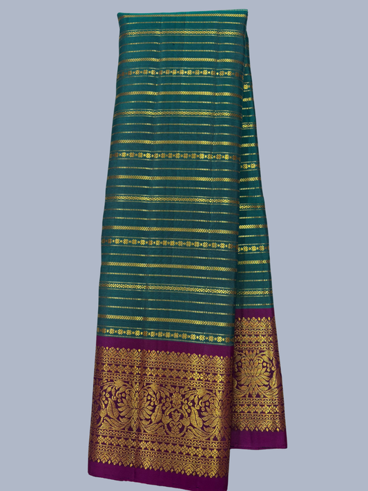 Pure Handwoven Gadwal Silk Saree in Pine Green - 013