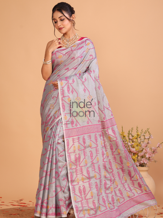 Tissue Jamdani Saree With Light Grey - 104
