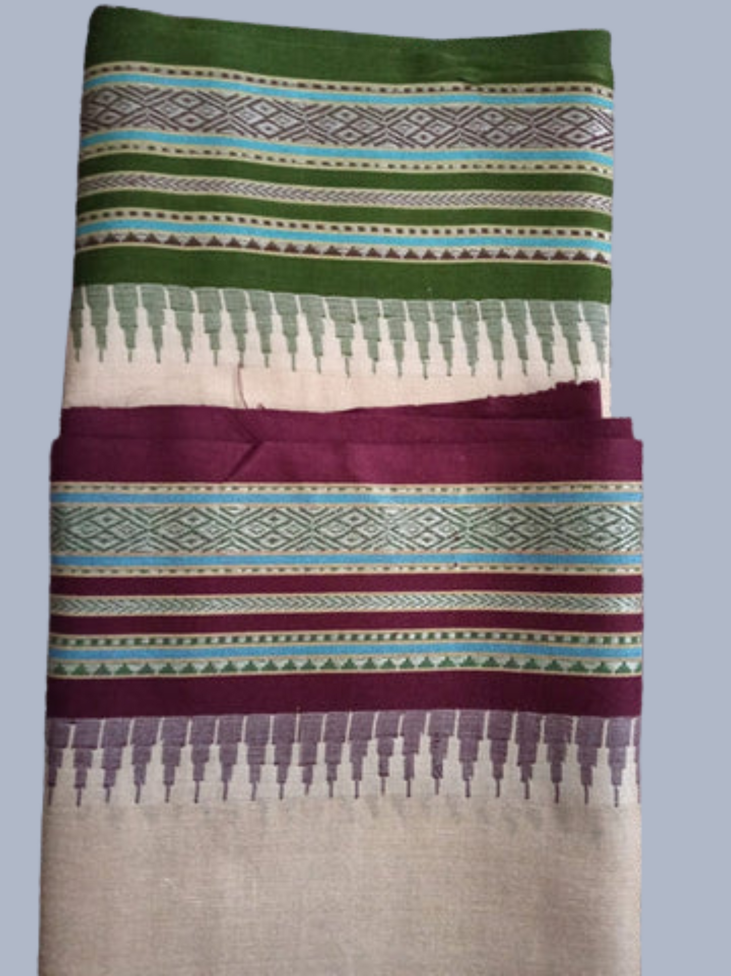 Green Purple Handloom Vidarbha Tussar Silk Saree with Multicolor Contrast Border -108