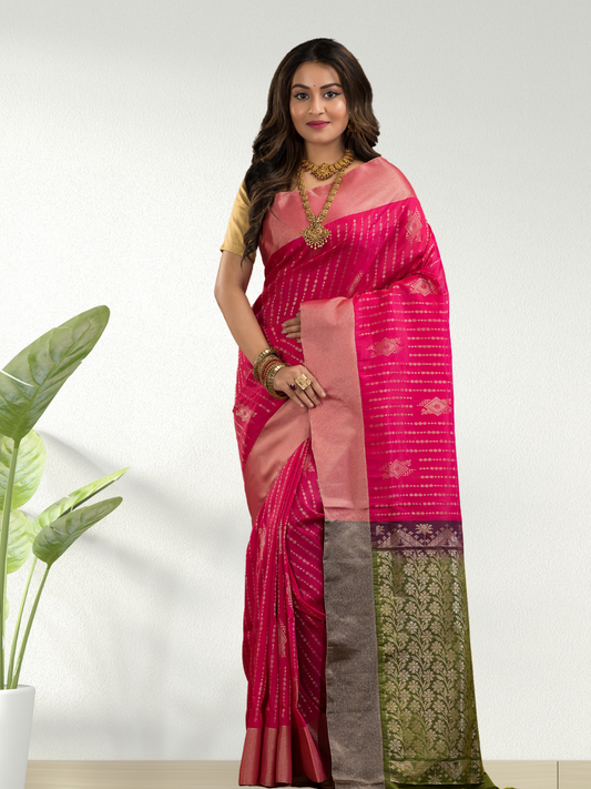 Hot Pink Cotton Silk Saree - 006
