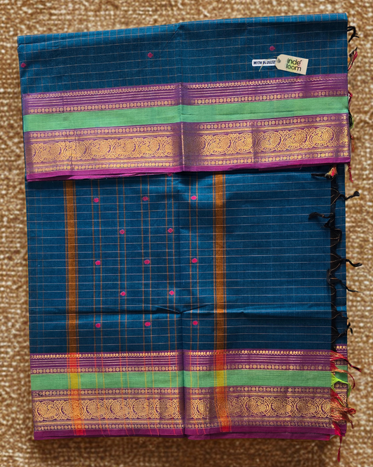 Kanchi Cotton|Aqua Blue & Purple