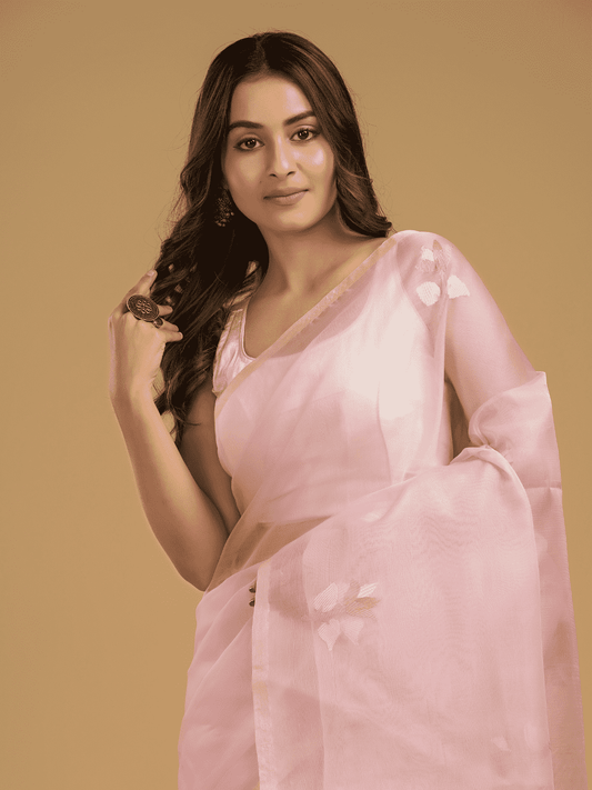 Jamdani Saree With Rose Pink - 023 - indeloom