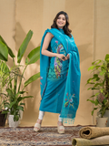 Aqua Blue Jamdani 2-Piece Set Kurti & Dupatta (UNSTITCHED) -725
