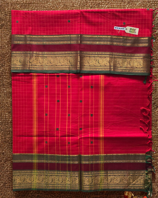 Kanchi Cotton|REd & Maroon