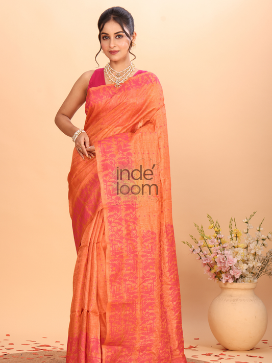 Tissue Jamdani Saree With Spanish Orange - 131