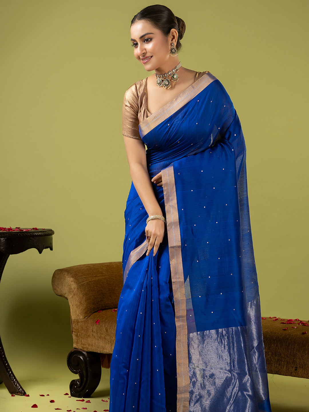 Handwoven Chanderi Silk Cotton Saree | Royal Blue
