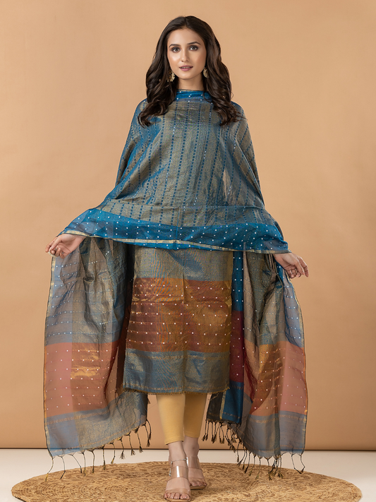 Handwoven Jamdani Muslin Unstitched 2-Piece Kurti | Slate Grey