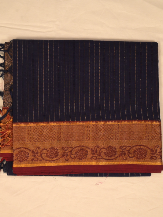 Kanchi Cotton|Navy Blue & Maroon