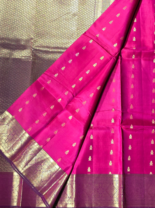 Traditional Kanjivaram Semi Silk Sarees | Rani Pink