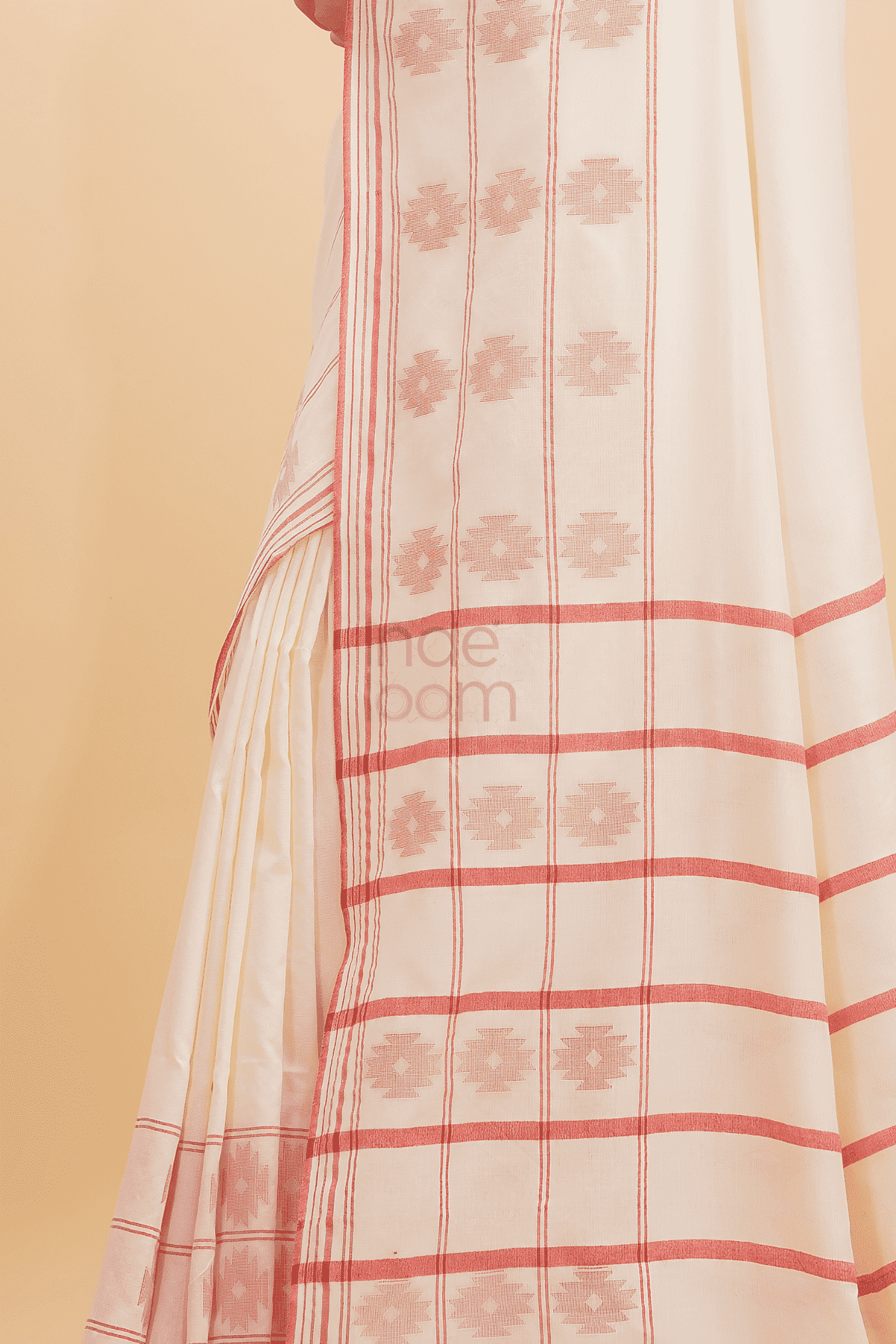 Dewali Saree Handloom Cotton in Red White 017 - indeloom