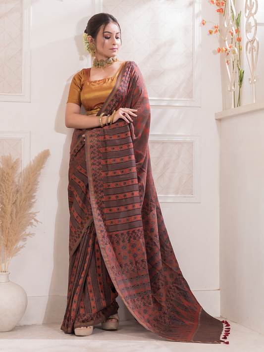 Ajrakh Exclusive Designer Modal Silk in Blood Red -051