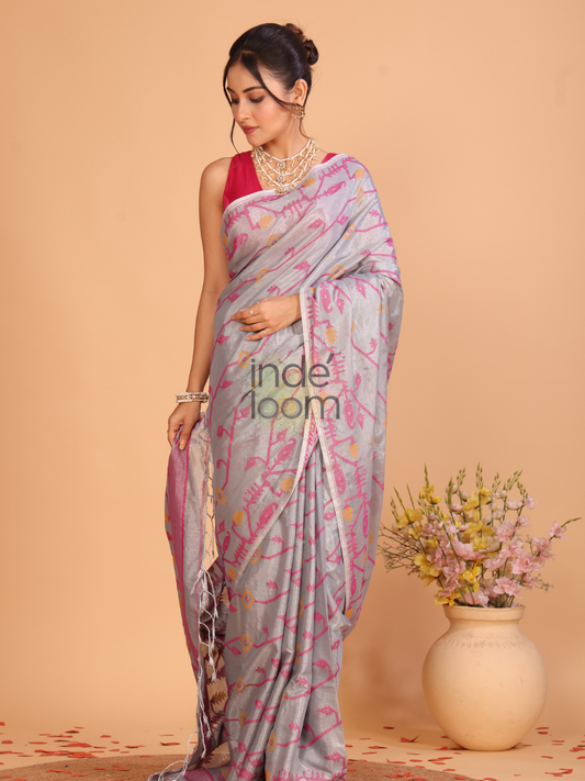 Tissue Jamdani Saree With Light Grey - 104
