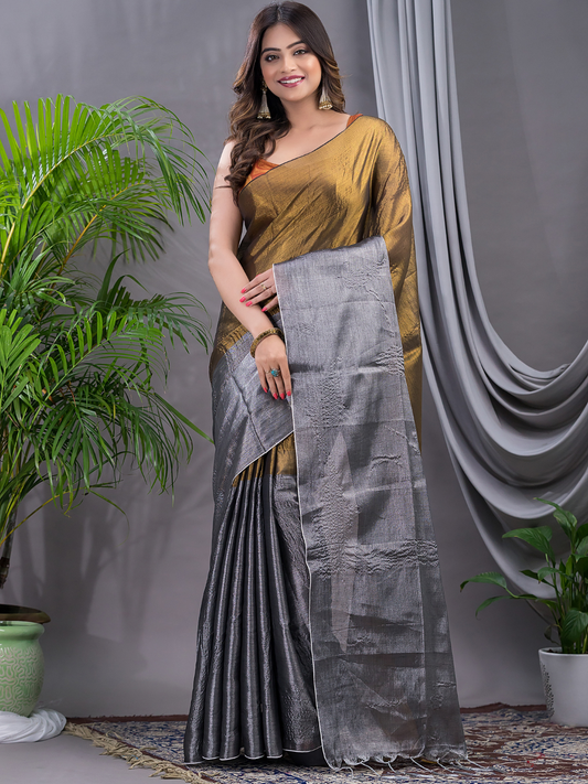 Tissue Silk Saree With Olive Green - 009
