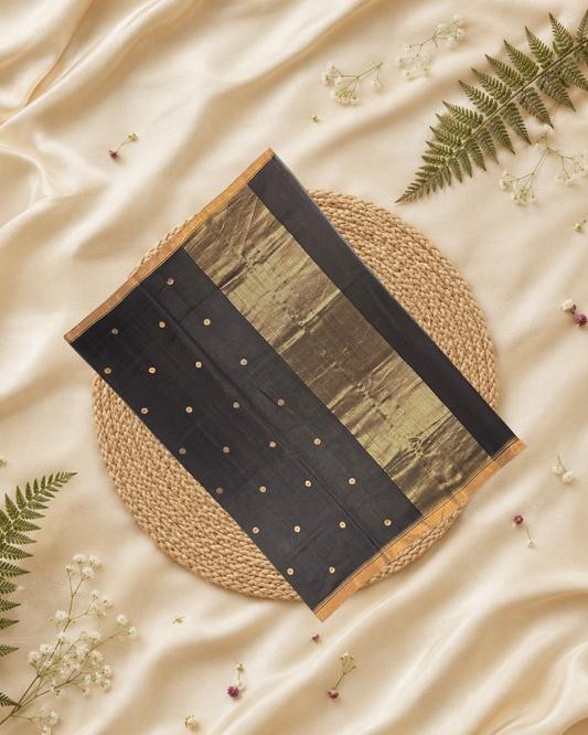 Handloom Chanderi Silk Cotton Saree | rich black