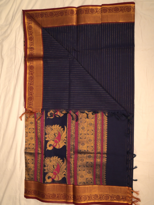 Kanchi Cotton|Navy Blue & Maroon
