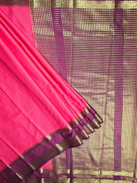 Classic Mysore Semi Silk Saree | Rani Pink