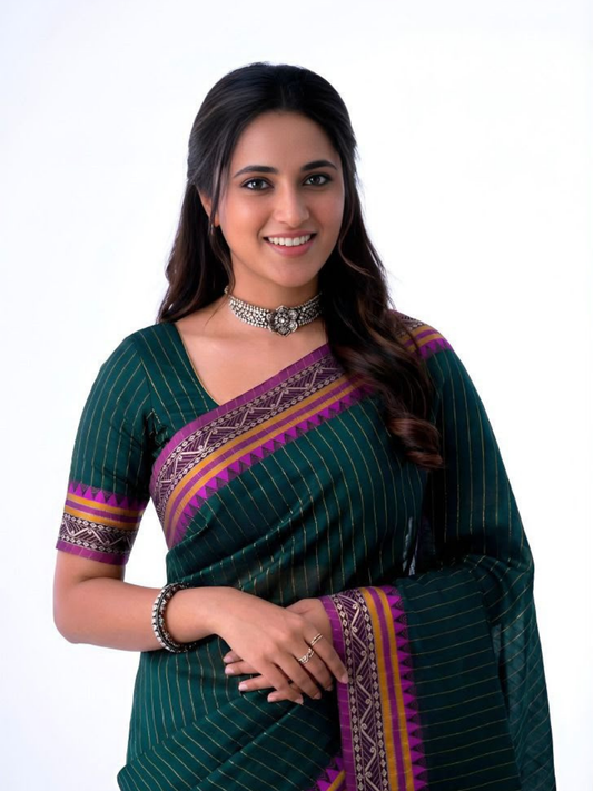 Handloom Narayanpet Cotton Saree | Dark Green