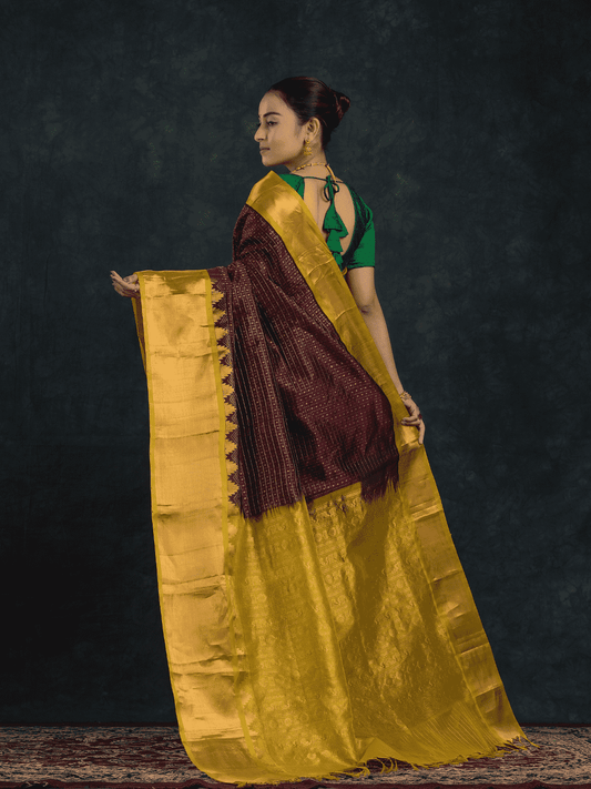 Pure Handloom Korvai Saree | Wine Purple