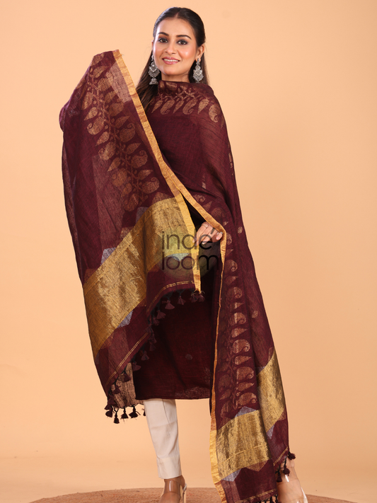 Coffee Bean | Handloom Jamdani Linen Unstitched 2-Piece Kurti