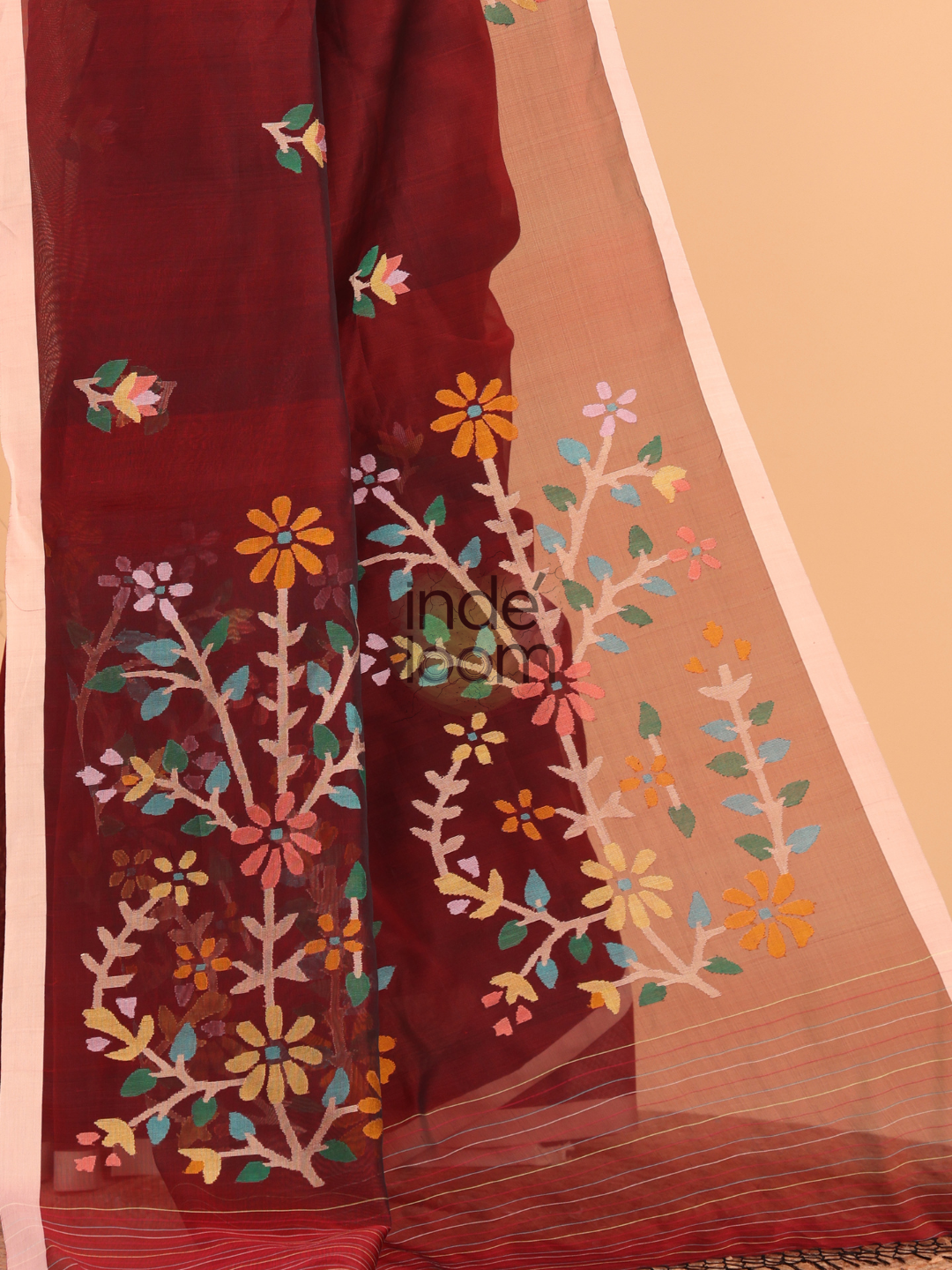 Silk Jamdani Saree With Chestunt Brown - 154