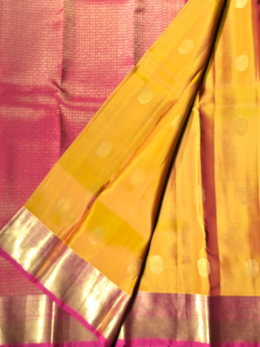 Traditional Kanjivaram Semi Silk Sarees | Golden Mustard