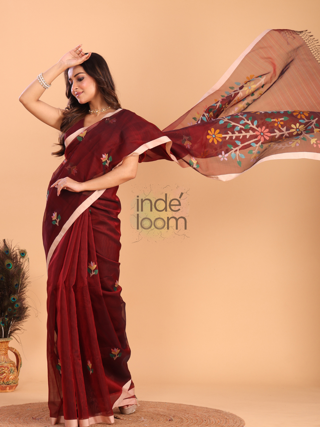 Silk Jamdani Saree With Chestunt Brown - 154