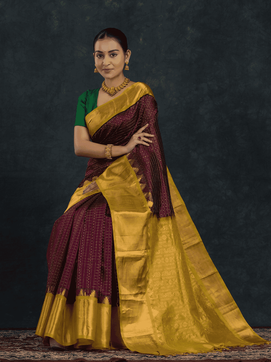 Pure Handloom Korvai Saree | Wine Purple