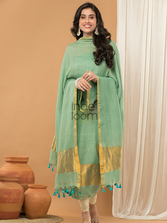 Handwoven Jamdani Linen Unstitched 2-piece Kurti | Pistachio Green