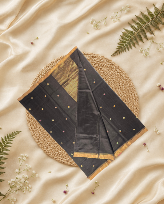 Handloom Chanderi Silk Cotton Saree | rich black