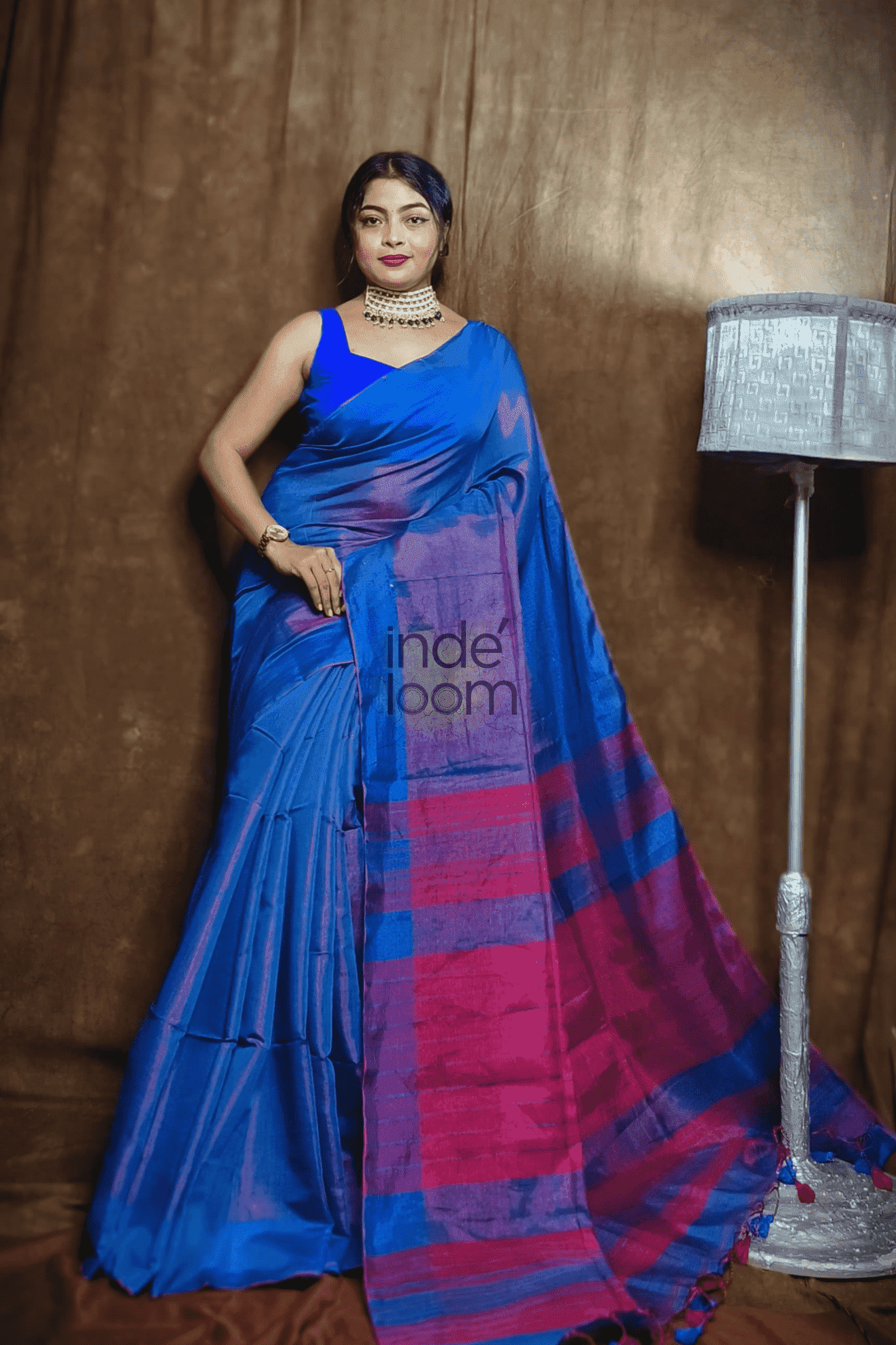 Cotton Silk Saree with Navy Blue-004 - indeloom