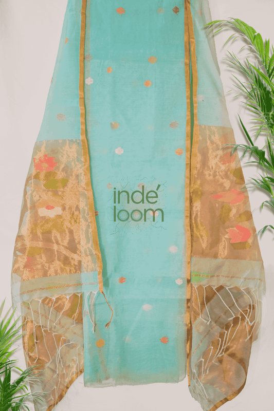 Mint Aqua | Handloom Jamdani Muslin Unstitched 2-Piece Kurti