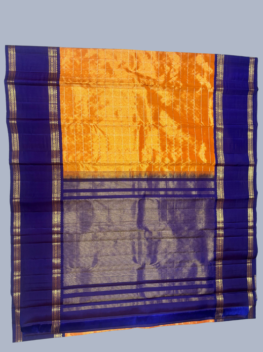 Pure Handwoven Gadwal Silk Saree With Mango Yellow - 012
