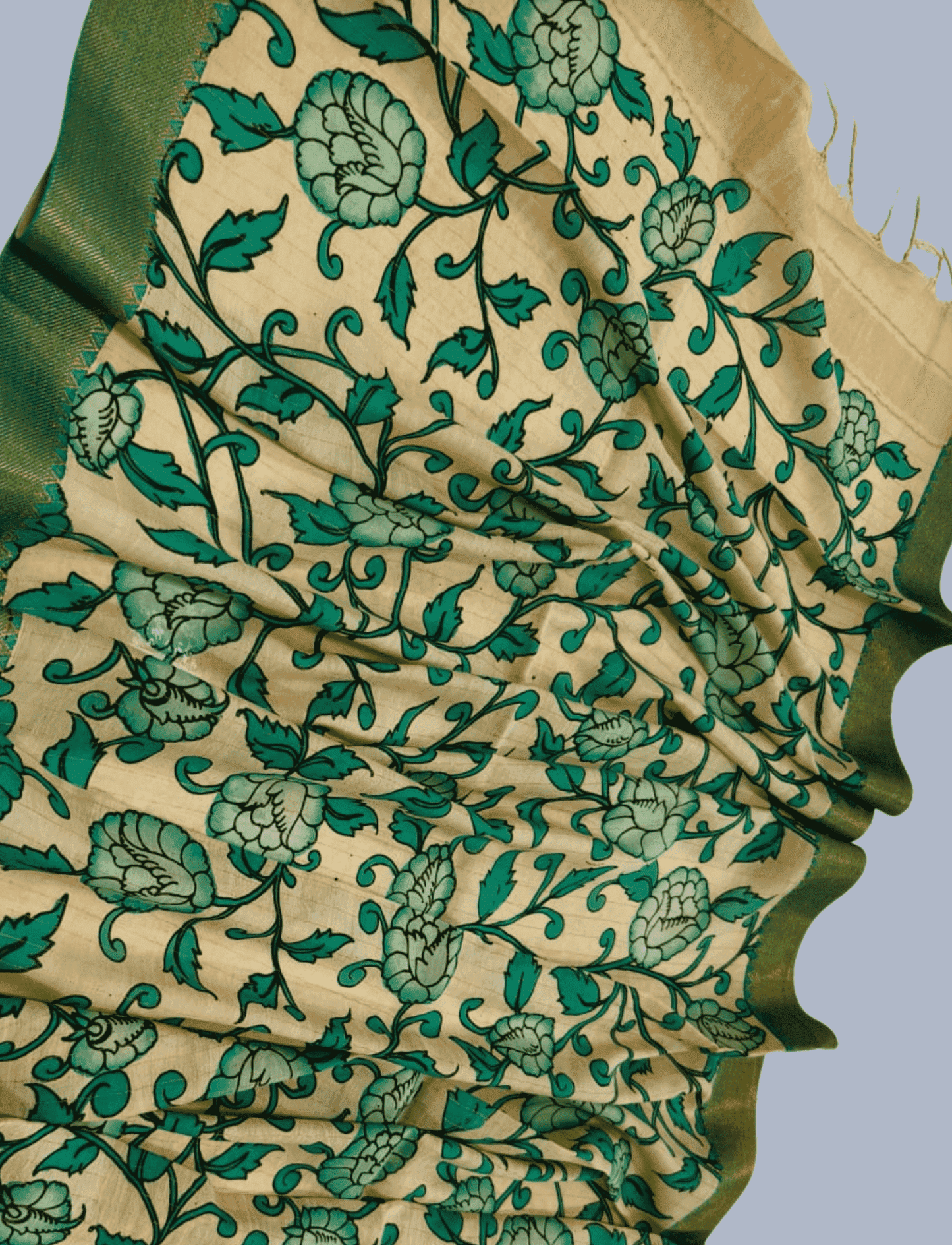 Bangalore Silk Pen kalamkari dupatta in Light Brown - 014 - indeloom