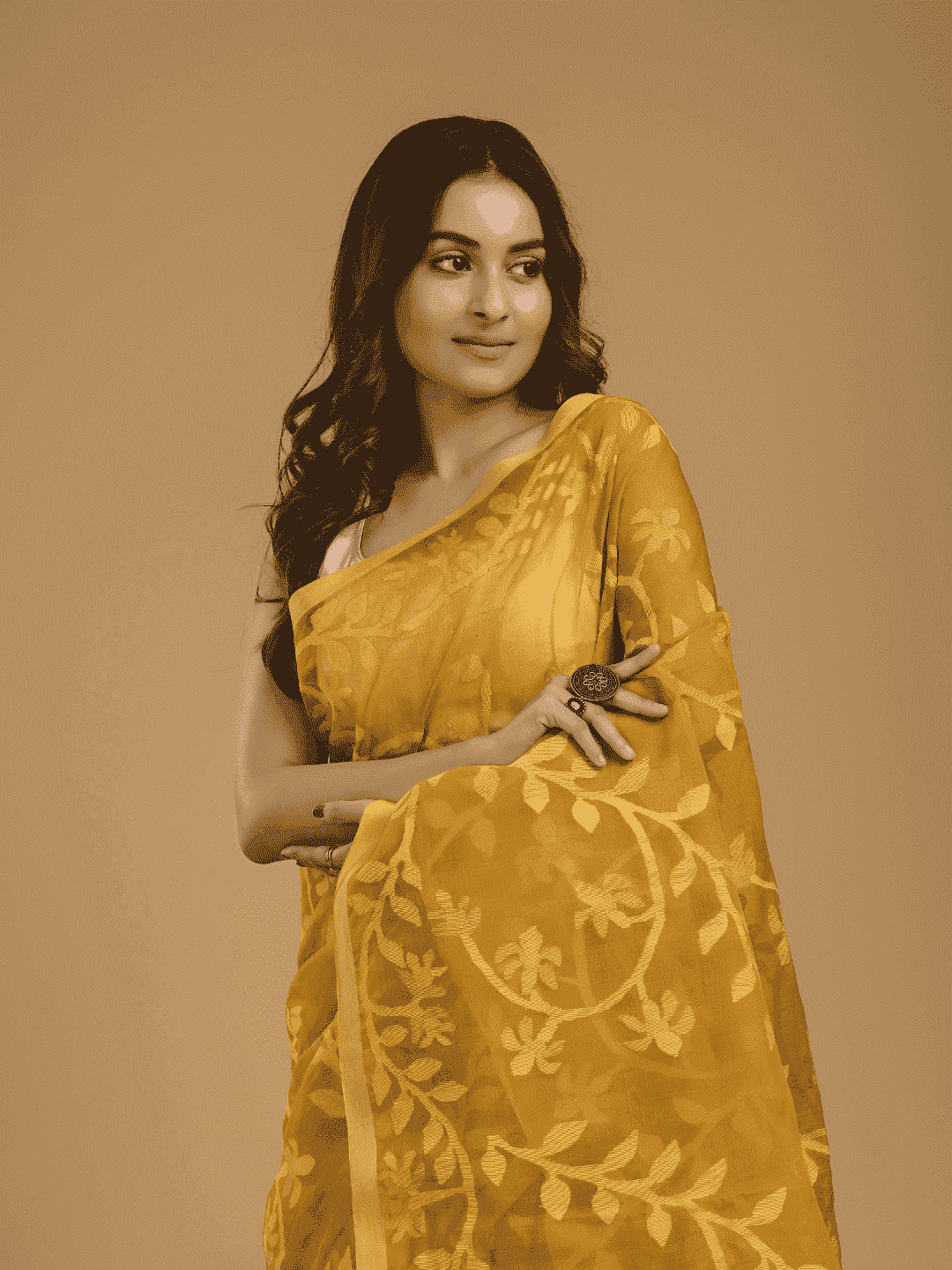 Jamdani Saree With Golden Yellow - 02 - indeloom