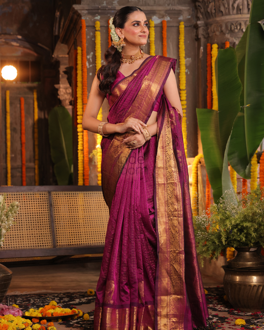 Pure Handloom Korvai Saree | Magenta and Plum