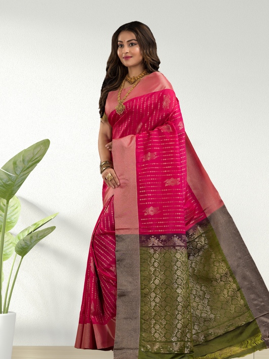 Hot Pink Cotton Silk Saree - 006